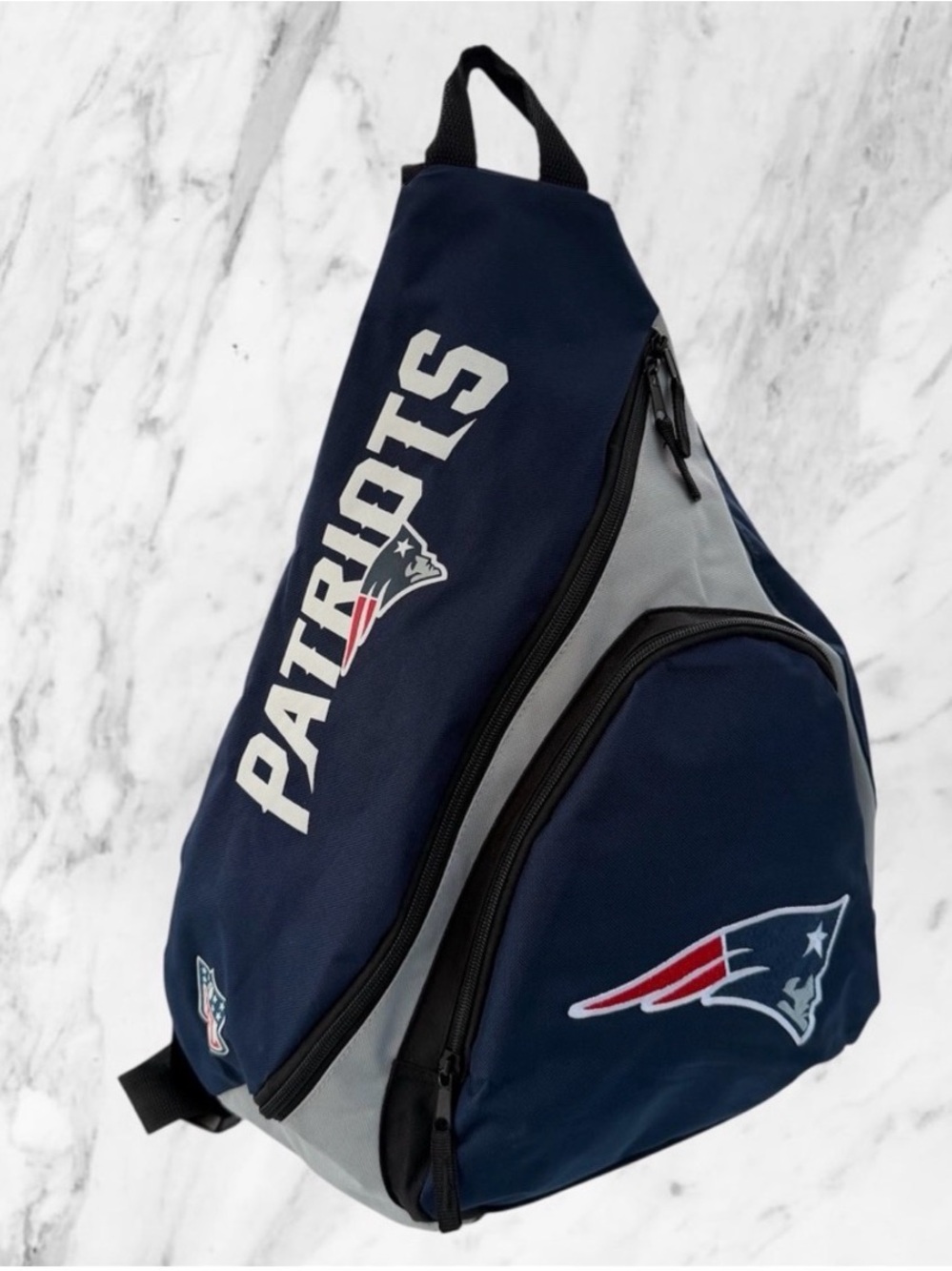 NFL New England Patriots Navy and Gray Leadoff Sling Backpack